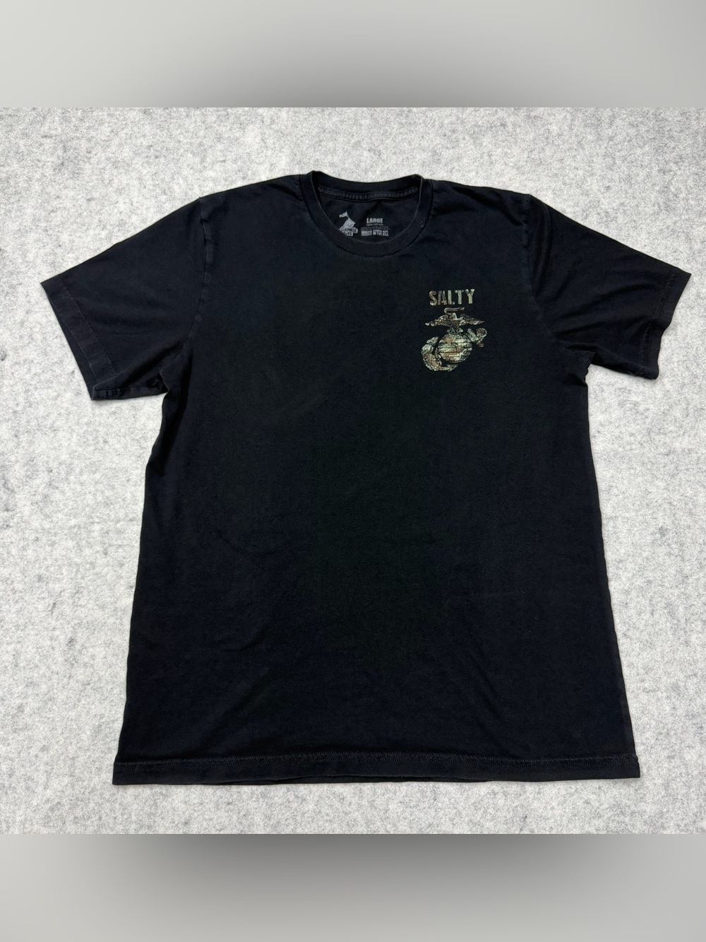 Leatherneck 4 Life Salty Semper Fidelis Woodland Camo T-Shirt USA Made Black Lg